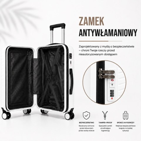 Zestaw 3w1 walizek podróżnych, kółka 360, lekkie a wytrzymałe, PP, na szyfr, premium białe WP17