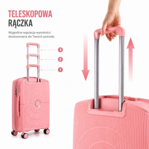Zestaw 3w1 walizek podróżnych, kółka 360, lekkie a wytrzymałe, PP, na szyfr, premium róż WP15