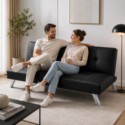 Sofa, kanapa 3 osobowa FLEX z funkcją spania, chromowane nogi, ekoskóra czarna SOF04CZ