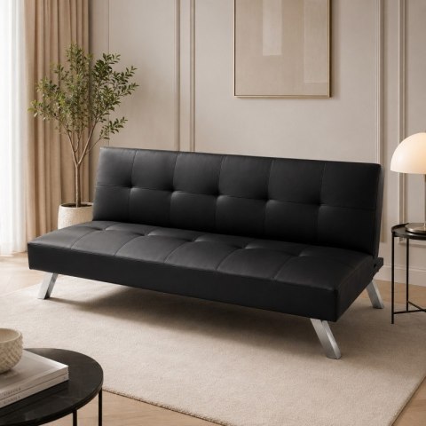 Sofa, kanapa 3 osobowa FLEX z funkcją spania, chromowane nogi, ekoskóra czarna SOF04CZ