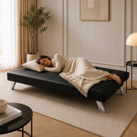 Sofa, kanapa 3 osobowa FLEX z funkcją spania, chromowane nogi, ekoskóra czarna SOF04CZ