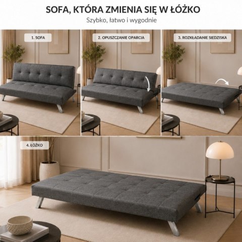 Sofa, kanapa 3 osobowa FLEX z funkcją spania, chromowane nogi, grafit melanż SOF04GRAF
