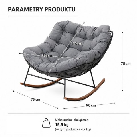 Fotel bujany na biegunach ogrodowy do salonu, tarasowy bujak kokon LEŻANKA KR42