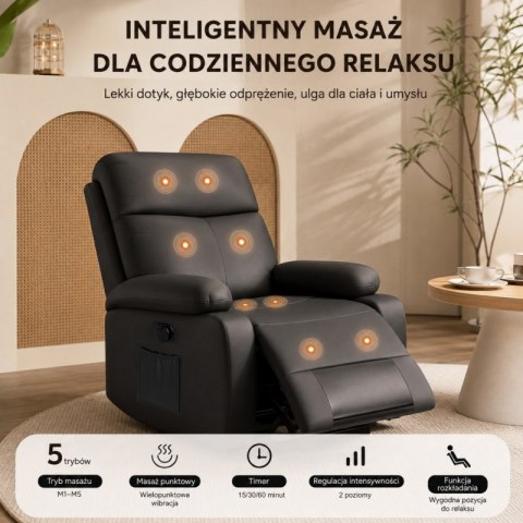 Fotel, sofa rozkładana jednoosobowa VERDI z masażerem, ekoskóra czarna SOF09CZ