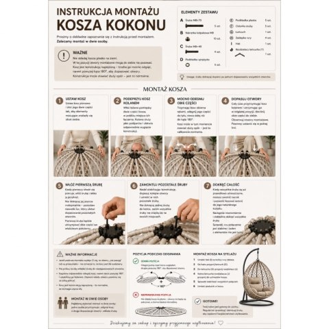 Fotel wiszący, huśtawka kokon z poduszkami DWUOSOBOWY- BOX, GRAFITOWY KR46SZ