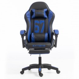Fotel gamingowy młodzieżowy, obrotowy z podnóżkiem i poduszkami Blue KO55GRAN