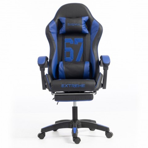 Fotel gamingowy młodzieżowy, obrotowy z podnóżkiem i poduszkami Blue KO55GRAN
